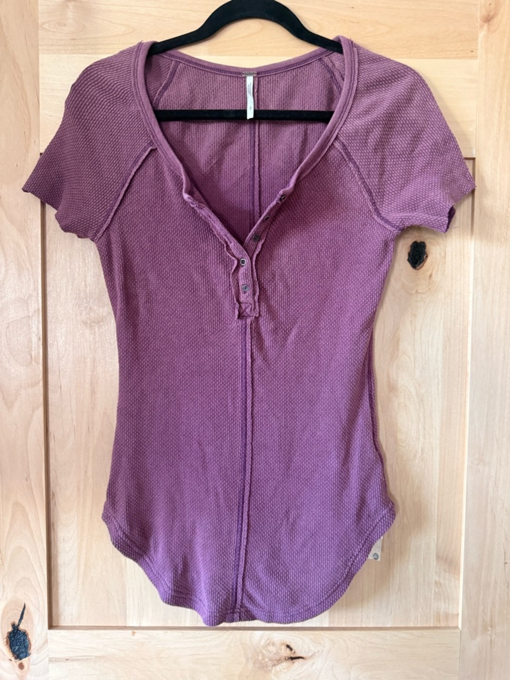 Free People We The Free Waffle Knit Henley Top Purple Short Sleeve S